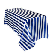90 x 156 inch Satin Rectangular Tablecloth Royal Blue and White Striped