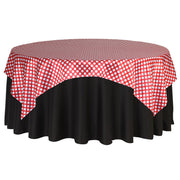 90 inch Square Satin Table Overlay Red and White Polka Dots