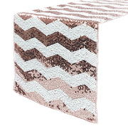14 x 108 inch Chevron Sequin Table Runner White and Blush - Bridal Tablecloth