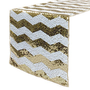 14 x 108 inch Chevron Sequin Table Runner White and Champagne - Bridal Tablecloth