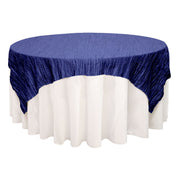 90 inch Square Crinkle Taffeta Table Overlay Navy Blue