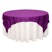 72 inch Square Crinkle Taffeta Table Overlay Purple
