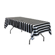 60 x 102 Inch Rectangular Satin Tablecloth Black and White Striped