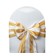 Satin Sashes Gold and White Striped (Pack of 10) - Bridal Tablecloth
