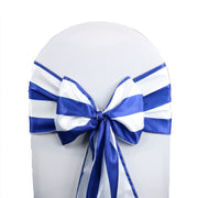 Satin Sashes Royal Blue and White Striped (Pack of 10) - Bridal Tablecloth