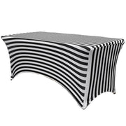 Stretch Spandex 8 Ft Rectangular Table Cover Black and White Striped - Bridal Tablecloth