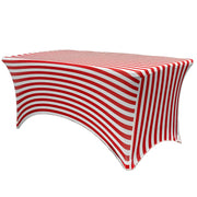 Stretch Spandex 6 ft Rectangular Table Cover Red and White Striped - Bridal Tablecloth