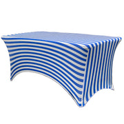Stretch Spandex 6 ft Rectangular Table Cover Royal Blue and White Striped - Bridal Tablecloth