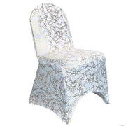 Stretch Spandex Banquet Chair Cover White With Gold Marbling