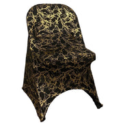 Stretch Spandex Folding Chair Cover Black With Gold Marbling - Bridal Tablecloth