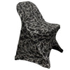 Stretch Spandex Folding Chair Cover Black With Silver Marbling - Bridal Tablecloth
