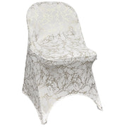 Stretch Spandex Folding Chair Cover White With Silver Marbling - Bridal Tablecloth