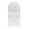 Stretch Spandex Chair Bands White With Gold Marbling (Pack of 10) - Bridal Tablecloth