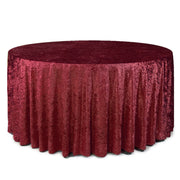 132 Inch Round Crushed Velvet Tablecloth Burgundy - Bridal Tablecloth