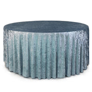 132 Inch Round Crushed Velvet Tablecloth Dusty Blue - Bridal Tablecloth